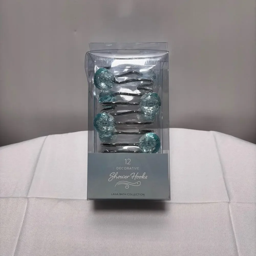 Decorative Shower Hooks with Blue Accents